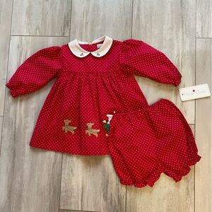 NWT Petit Ami Red and White Polka Dot Festive Santa Sleigh Dress Set Girls 9M